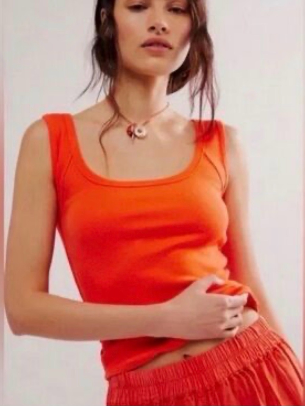 We The Free Orange Square Neck Tank Top